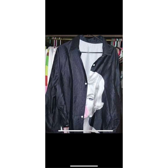 Marilyn Monroe button down blouse, have in White and Blk . - Picture 10 of 16